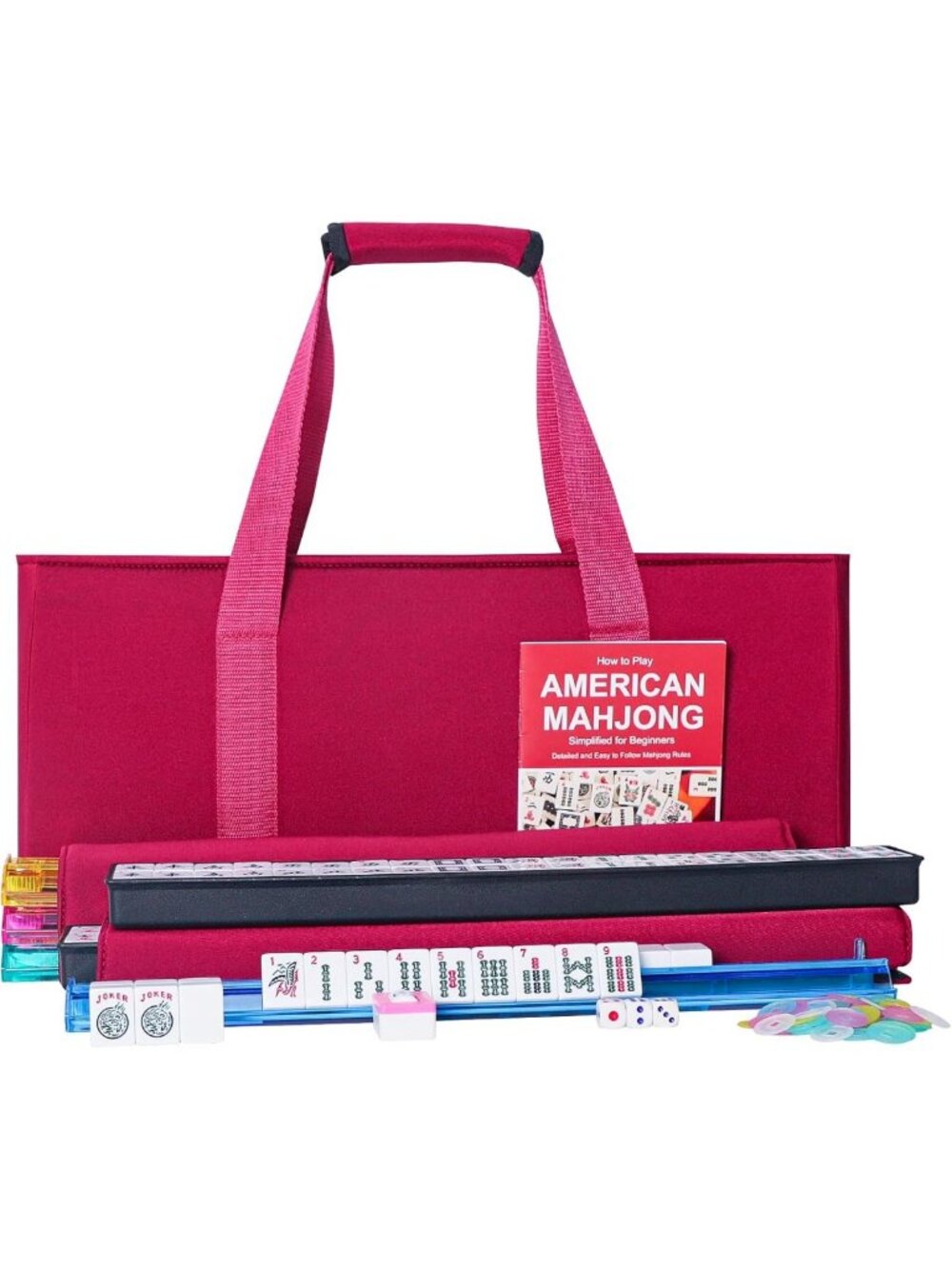 Complete American Mahjong Set with 166 White Tiles, Red Bag & Accessories, 4
